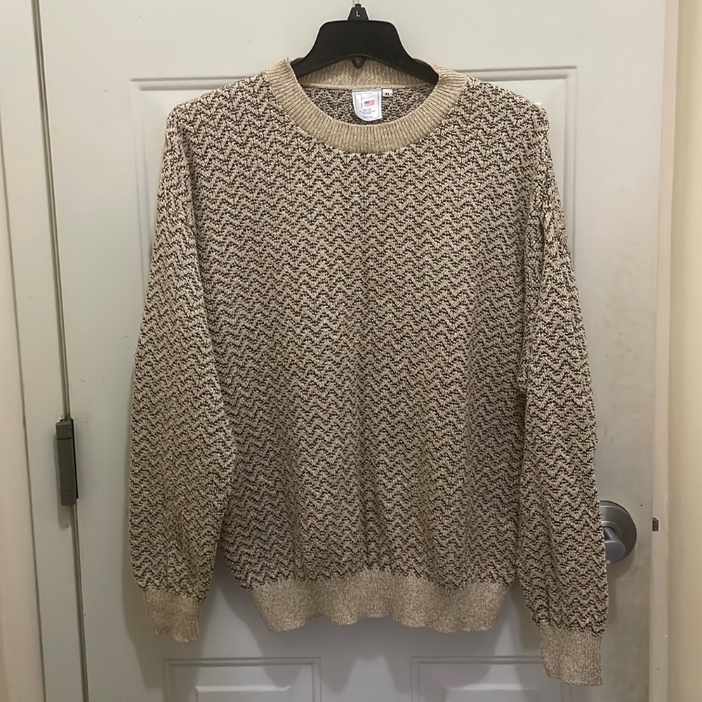 ASHLEY-SPORT, NWT. Men’s XL beige crew neck textured sweater, 100% Cotton.